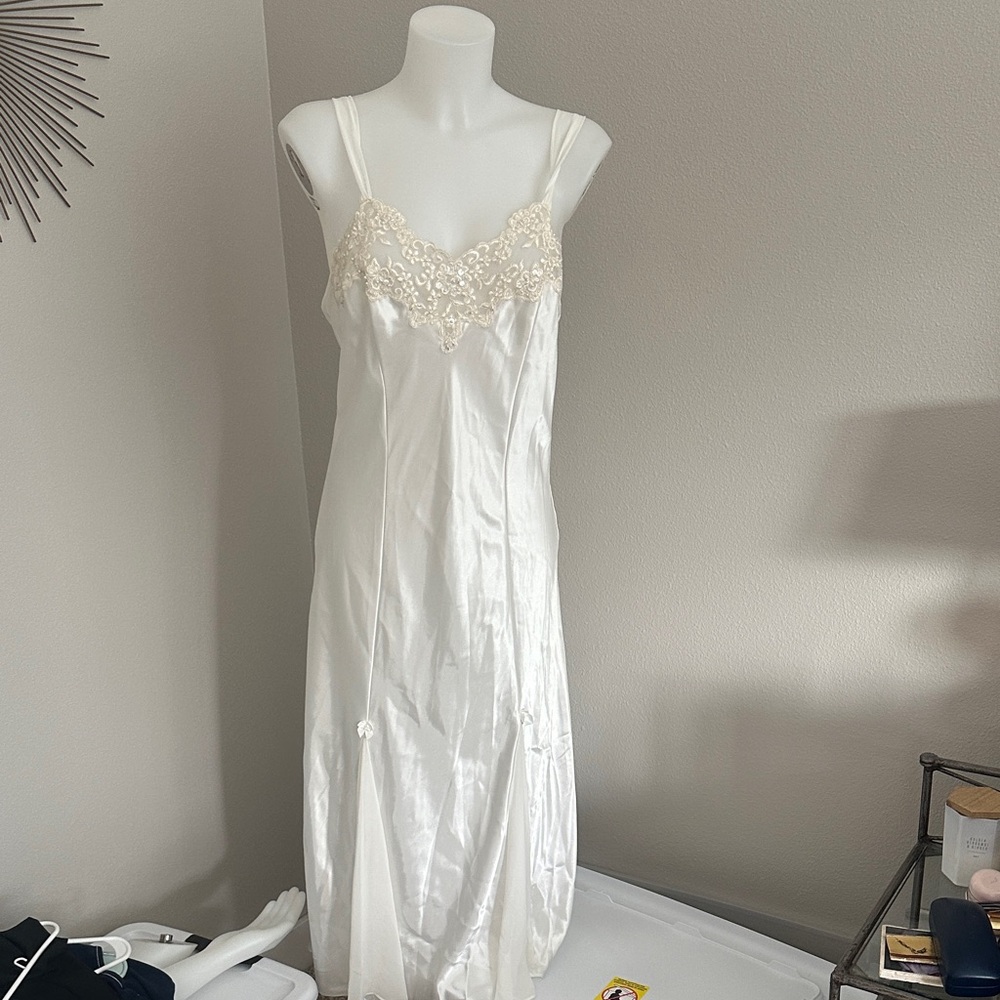 Ivory Satin Lace-Trim Slip Dress